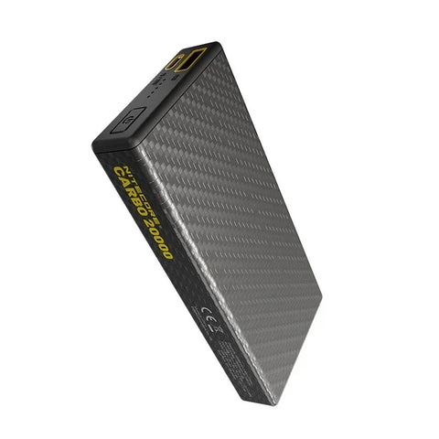 Nitecore CARBO 20000 Powerbank - Bærbart batteri - 20000mAh, 2xUSB Type A/C, QC 3.0 / PD 20W, 5V, 3A - Kulfiber