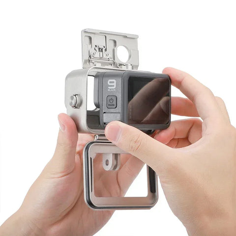 Vandtæt etui i aluminium med tilbehørsholder, kold sko til GoPro Hero 12/11/10/9, sort