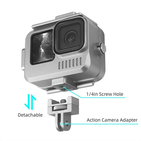 Vandtæt etui i aluminium med tilbehørsholder, kold sko til GoPro Hero 12/11/10/9, sort