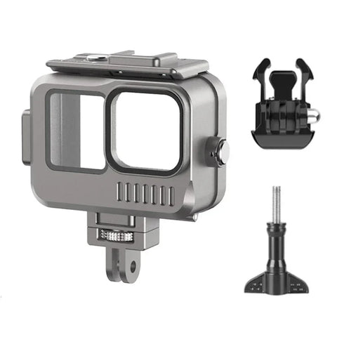 Vandtæt etui i aluminium med tilbehørsholder, kold sko til GoPro Hero 12/11/10/9, sort