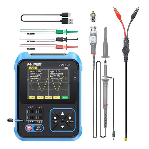 FNIRSI DSO-TC3 Bærbart Oscilloskop + Transistortester + Signalgenerator 3 i 1 Mini - Sæt