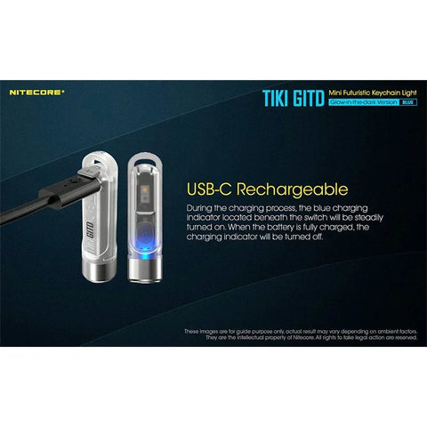 Nitecore TIKI GITD Blå Nøgleringslampe USB-C - 300lm