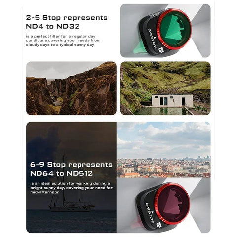 Freewell Filter VND Hard Stop til DJI Mini 4 Pro, 2-pak - ND4 - 32 + ND64 - 512, Variabel ND - Sæt