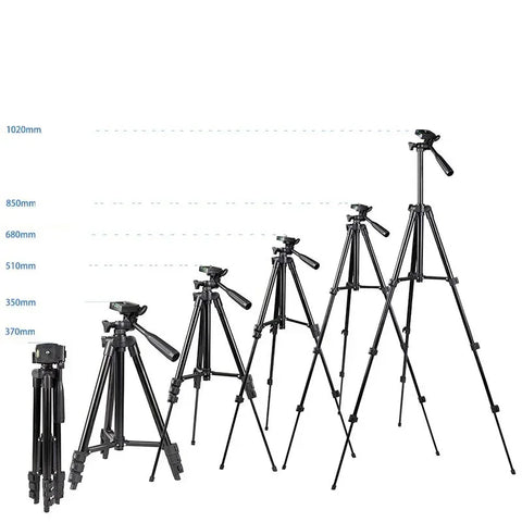 Stativ / kamerastativ 360° lys + mobilholder - Aluminium 370-1020mm