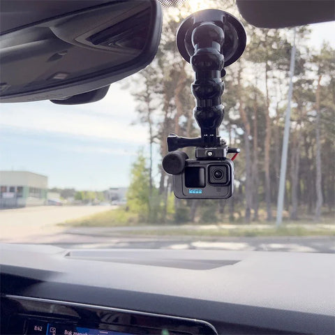 Bøjeligt svanehalsstativ med sugekop og montering til GoPro, mobiltelefon, 1/4" skrue - Kit