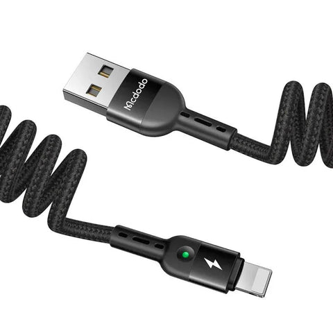 Mcdodo Fjederkabel USB-A - Lightning CA-6410, USB-A - Lightning-kabel, Spiral, 2A, 1,8m - Sort