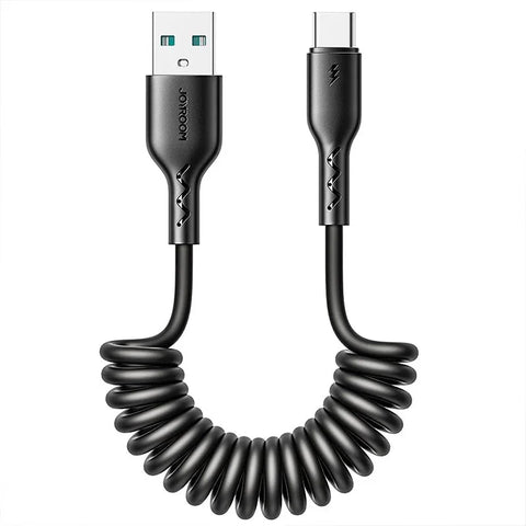 Joyroom Fleksibelt Hurtigopladningskabel SA38-AC3, USB-A - USB-C Kabel, Spiral, 3A, 1,5m - Sort