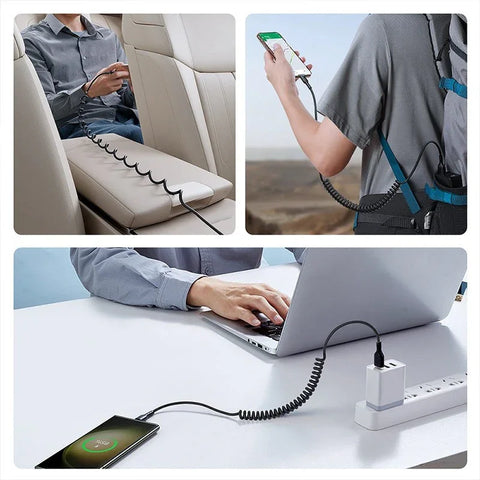 Joyroom Fleksibelt Hurtigopladningskabel SA38-AC3, USB-A - USB-C Kabel, Spiral, 3A, 1,5m - Sort