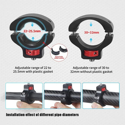 Kamerabeslag til 1/4" gevind til cykelstyr / rør 22-32mm - Aluminium