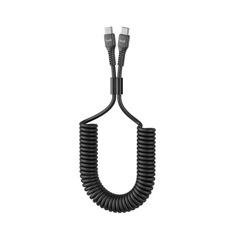 Budi Fjederkabel USB-C - USB-C, Kabel, Spiral, 65W, 1,8m - Sort