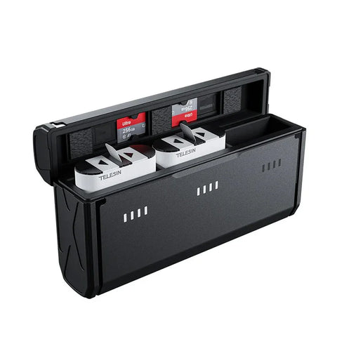 Telesin Batterioplader Lommeboks med opbevaring til 3 batterier + 2 microSD - Til GoPro Hero12/11/10/9 Sort