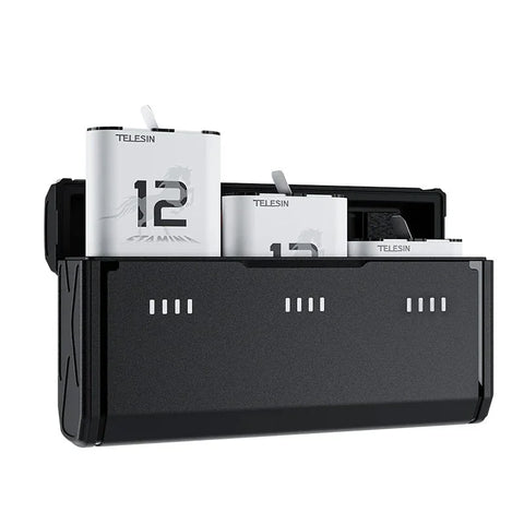 Telesin Batterioplader Lommeboks med opbevaring til 3 batterier + 2 microSD - Til GoPro Hero12/11/10/9 Sort