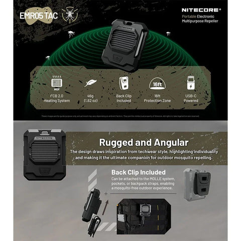 Nitecore EMR05 TAC Bærbar Myggespray V2 Ultra Kompakt - USB-C