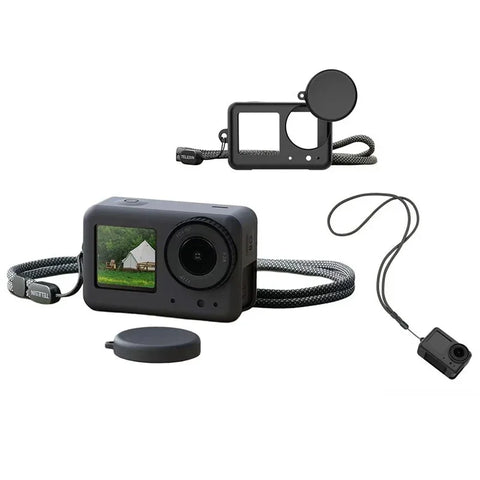 Telesin Silikone Etui med Hals-/Håndledsrem og Linsebeskytter til DJI Osmo Action 5 Pro/4/3 - Sort
