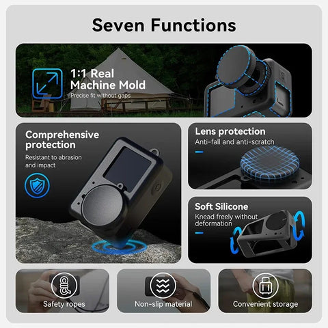 Telesin Silikone Etui med Hals-/Håndledsrem og Linsebeskytter til DJI Osmo Action 5 Pro/4/3 - Sort
