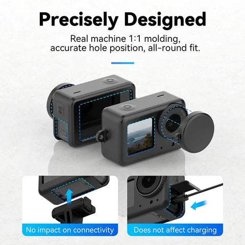 Telesin Silikone Etui med Hals-/Håndledsrem og Linsebeskytter til DJI Osmo Action 5 Pro/4/3 - Sort