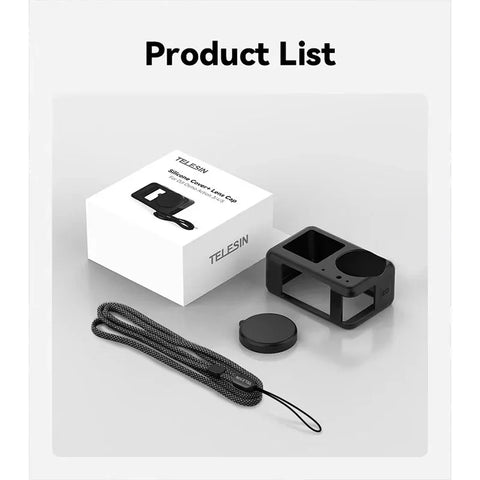 Telesin Silikone Etui med Hals-/Håndledsrem og Linsebeskytter til DJI Osmo Action 5 Pro/4/3 - Sort