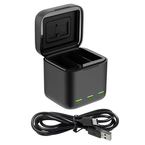 Telesin Batterioplader med Opbevaring til Batterier + microSD - Triple - til GoPro Hero13 Sort