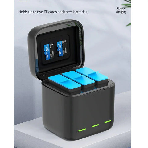 Telesin Batterioplader med Opbevaring til Batterier + microSD - Triple - til GoPro Hero13 Sort