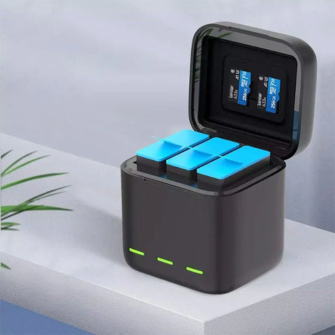Telesin Batterioplader med Opbevaring til Batterier + microSD - Triple - til GoPro Hero13 Sort