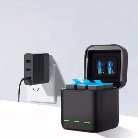 Telesin Batterioplader med Opbevaring til Batterier + microSD - Triple - til GoPro Hero13 Sort