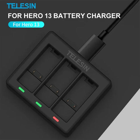 Telesin Batterioplader - Tredobbelt - til GoPro Hero13 Sort