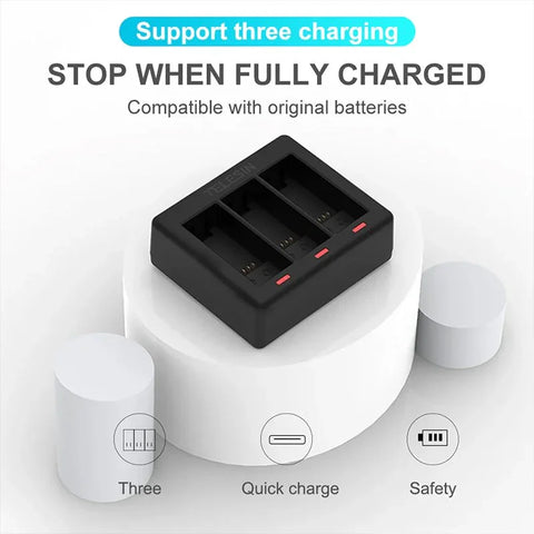 Telesin Batterioplader - Tredobbelt - til GoPro Hero13 Sort