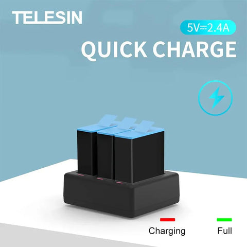 Telesin Batterioplader - Tredobbelt - til GoPro Hero13 Sort