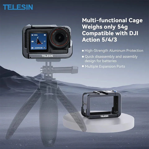 Telesin Beskyttelsesramme Multifunktion med kold sko til DJI Action 5 Pro/4/3 - Aluminium