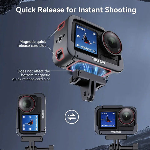 Telesin Beskyttelsesramme Multifunktion med kold sko til DJI Action 5 Pro/4/3 - Aluminium