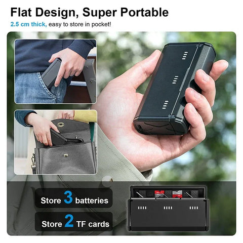 Telesin Batterioplader Lommeboks med opbevaring til 3 batterier + 2 microSD - Til GoPro Hero13 Sort