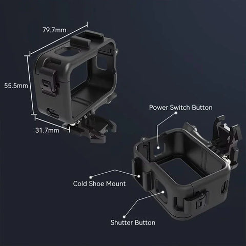Telesin beskyttelsesramme med tilbehørsholder, kold sko til GoPro Hero 13/12/11/10/9, sort