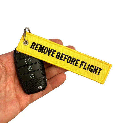 Lanyard - FJERN FØR FLYVNING / FØLG MIG - Gul/Sort