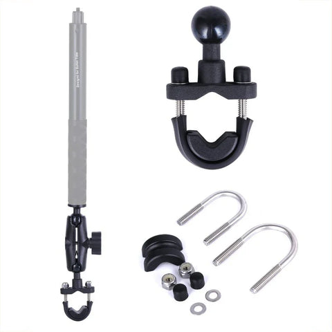 Fäste dubbelledad för rör, cykel, MC - 360 kulled - Kraftig - Aluminium - Kit - Action King