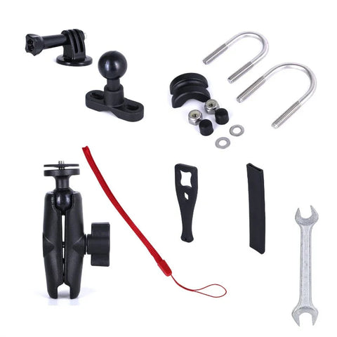 Fäste dubbelledad för rör, cykel, MC - 360 kulled - Kraftig - Aluminium - Kit - Action King