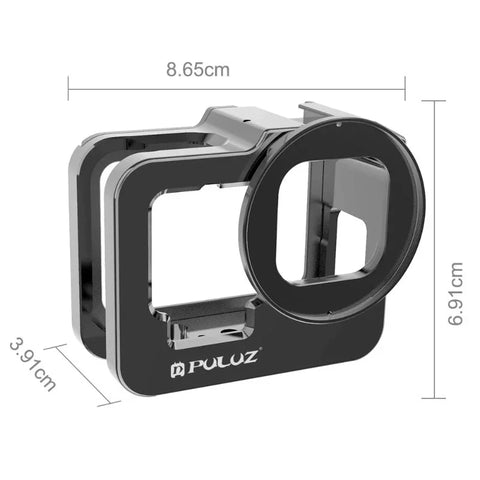 Puluz Beskyttelsesramme Vlog Aluminium med tilbehørsholder cold shoe og UV-filter til GoPro Hero12/11/10/9 Sort