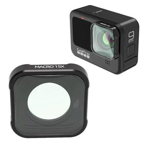 JSR Makroobjektiv 15x forstørrelse til GoPro Hero 12/11/Mini/10/9 Sort