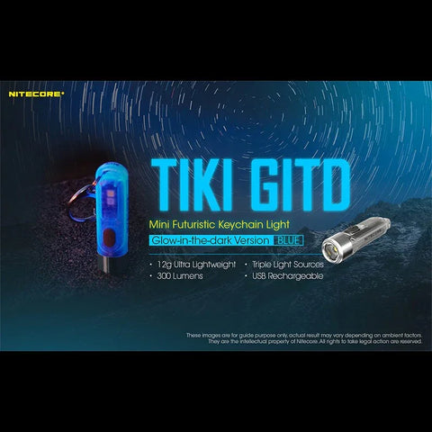 Nitecore TIKI GITD Blå Nøgleringslampe USB-C - 300lm