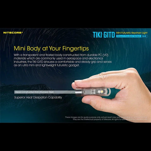 Nitecore TIKI GITD Blå Nøgleringslampe USB-C - 300lm