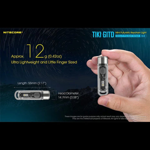 Nitecore TIKI GITD Blå Nøgleringslampe USB-C - 300lm