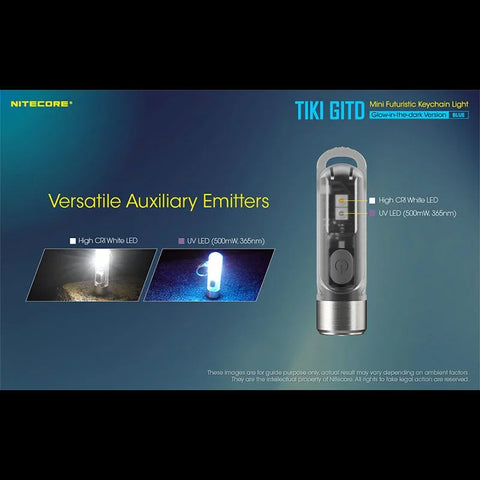 Nitecore TIKI GITD Blå Nøgleringslampe USB-C - 300lm
