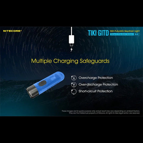 Nitecore TIKI GITD Blå Nøgleringslampe USB-C - 300lm