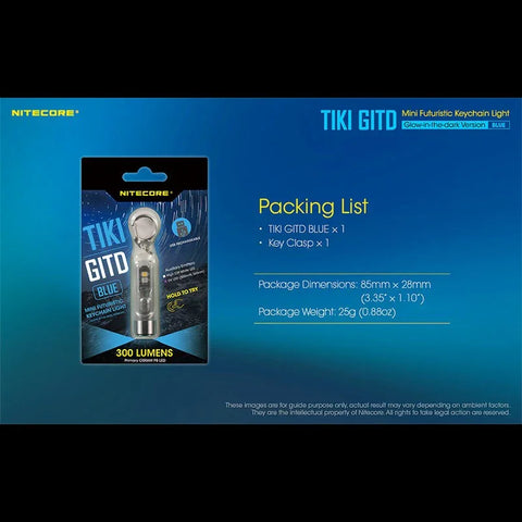 Nitecore TIKI GITD Blå Nøgleringslampe USB-C - 300lm