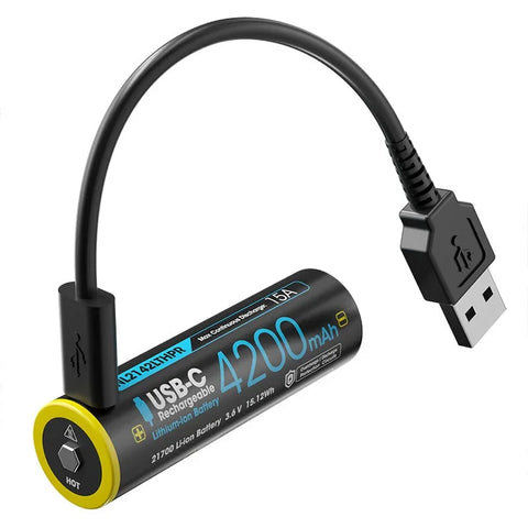 Nitecore NL2142LTHPR Li-ion 21700 Batteri Lav Temperatur - 4200mAh, 3.6V, Maks. 15A, USB-C Opladning