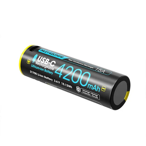 Nitecore NL2142LTHPR Li-ion 21700 Batteri Lav Temperatur - 4200mAh, 3.6V, Maks. 15A, USB-C Opladning