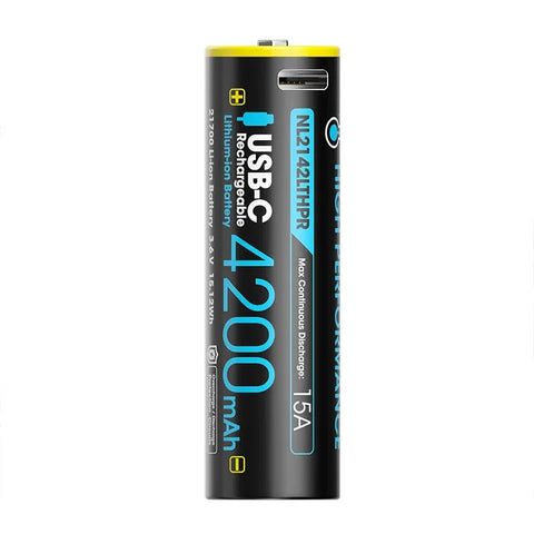 Nitecore NL2142LTHPR Li-ion 21700 Batteri Lav Temperatur - 4200mAh, 3.6V, Maks. 15A, USB-C Opladning