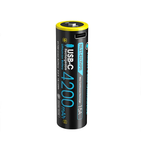 Nitecore NL2142LTHPR Li-ion 21700 Batteri Lav Temperatur - 4200mAh, 3.6V, Maks. 15A, USB-C Opladning