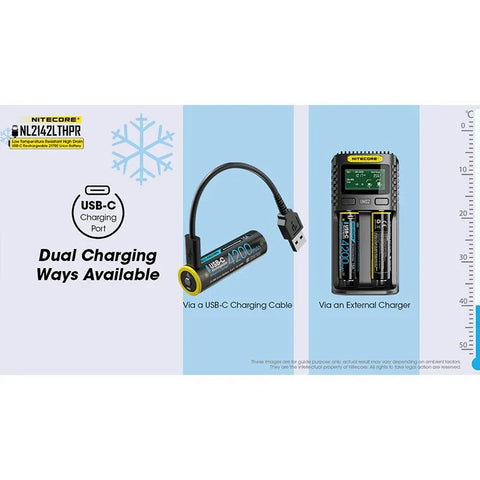 Nitecore NL2142LTHPR Li-ion 21700 Batteri Lav Temperatur - 4200mAh, 3.6V, Maks. 15A, USB-C Opladning