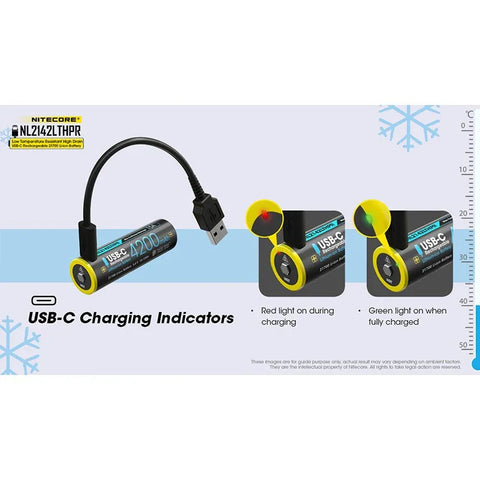 Nitecore NL2142LTHPR Li-ion 21700 Batteri Lav Temperatur - 4200mAh, 3.6V, Maks. 15A, USB-C Opladning