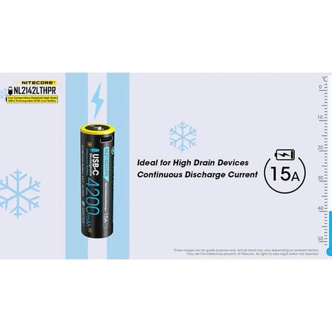 Nitecore NL2142LTHPR Li-ion 21700 Batteri Lav Temperatur - 4200mAh, 3.6V, Maks. 15A, USB-C Opladning
